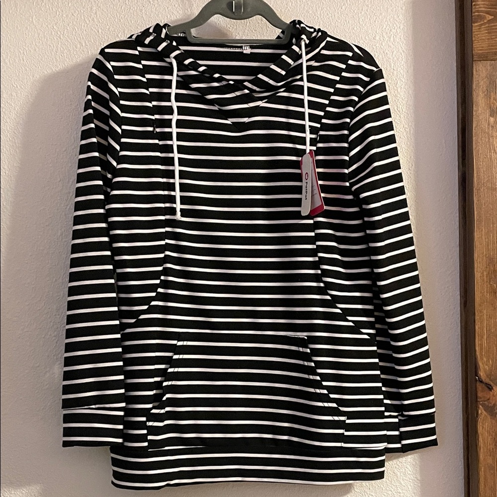 PatPat Monochrome Striped Nursing Hoodie